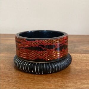 🖤 VTG Wide Acrylic Bangle Black Faux Leather Bracelet Bracelets Bangles